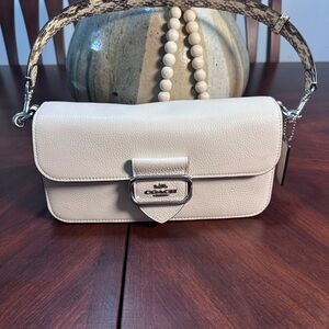 Coach Cream Pebbled Leather Shoulder Bag with Snake-Print Strap